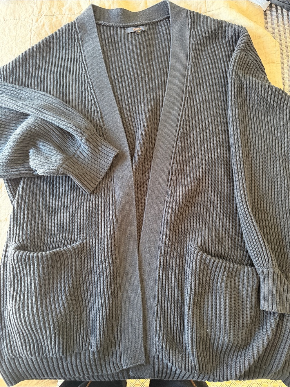 Quince Black Ribbed Open-Front Women's Cardigan Sweater